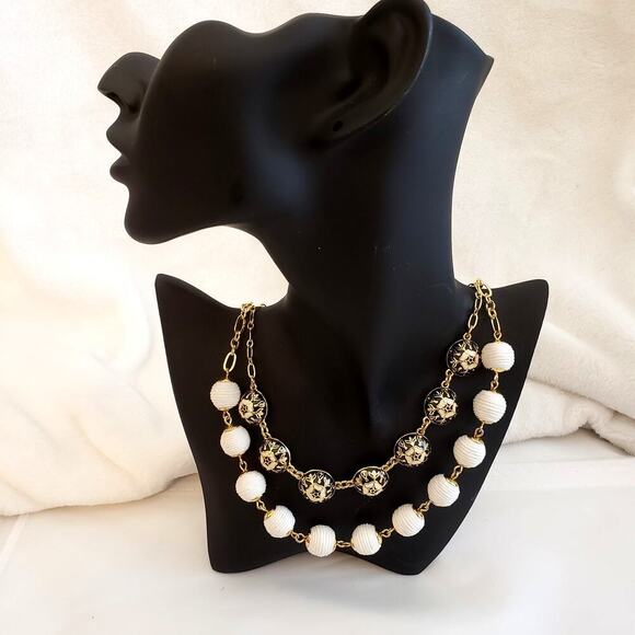 Talbots Layered Two Strand Necklace Wrapped Enameled Beads Beautiful High End - Picture 1 of 8